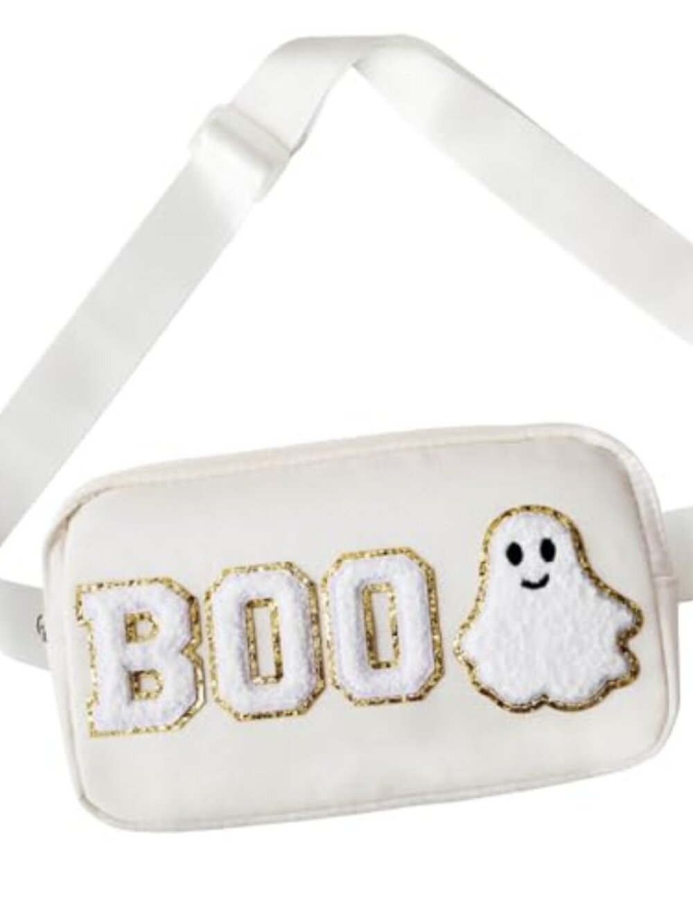 Halloween Ghost Purse, BOO Letter Fanny Pack Crossbody Bag Beige